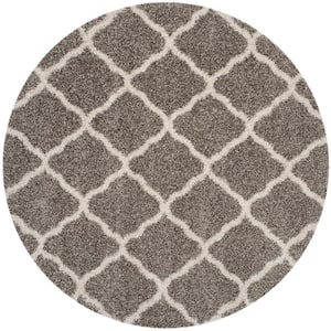 Hudson Shag Gray/Ivory 7 ft. x 7 ft. Round Trellis Area Rug