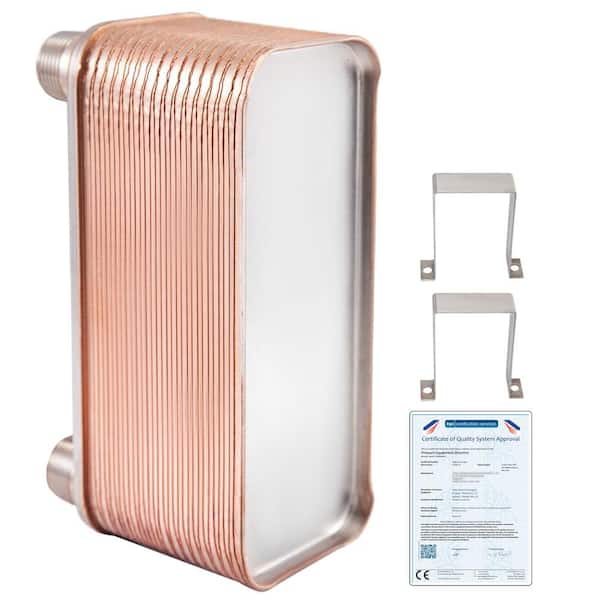Heat Exchanger 3 in. x 7.5 in. 30 Plates Brazed Plate Heat Exchanger 316L 3/4 in. MPT Heat Exchanger for Heating