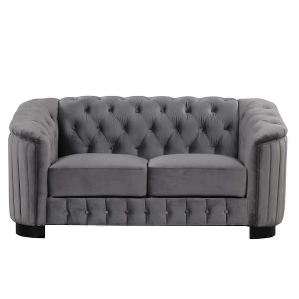 64.3 in. Velvet Upholstered Seats Loveseat in Gray with Removable Seat Cushion