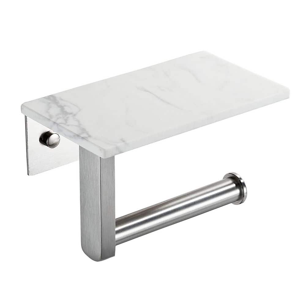 Wall Mount Toilet Paper Holder Bath Hardware Accessory with Natural Marble Shelf Tissue Storage Holder in Brushed Nickel price history on PriceWatchPro