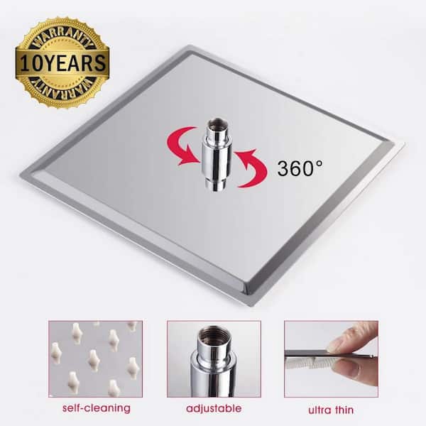 1-Spray Patterns 12 in. Square Ceiling Mount Full and Standard Rainfall Fixed Shower Head in Chrome