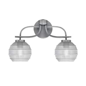Olympia 7.25 in. 2-Light Bath Bar, Graphite, Clear Ribbed Glass Vanity Light