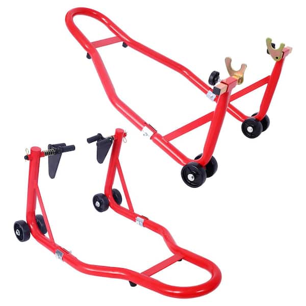 Tidoin 1000 lbs. Red Motorcycle Stand Sport Bike Front and Rear Wheel Lift