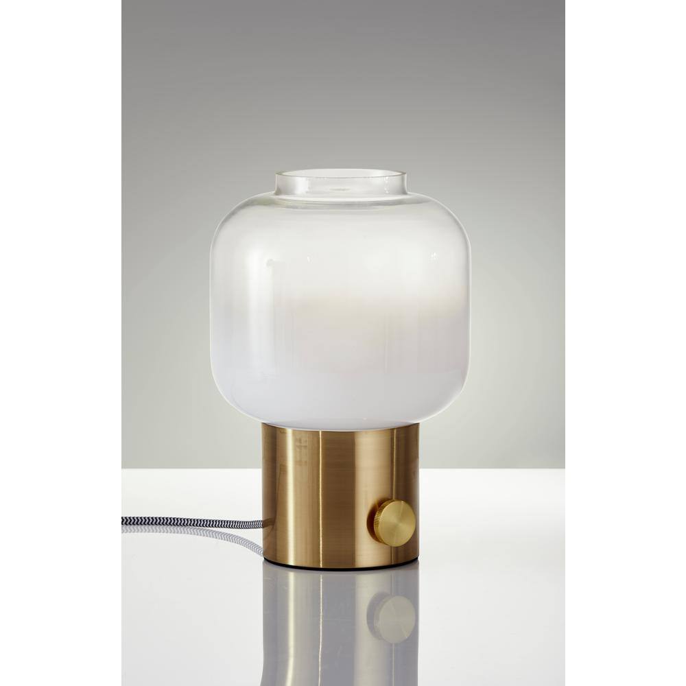 Antique Brass and White Glass Cylinder Table Lamp
