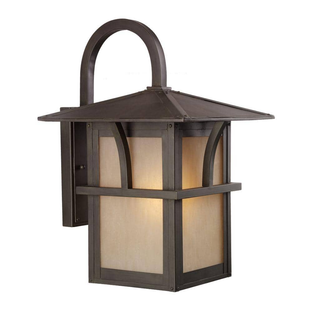 Statuary Bronze Outdoor Wall Sconce with Amber Glass Shade