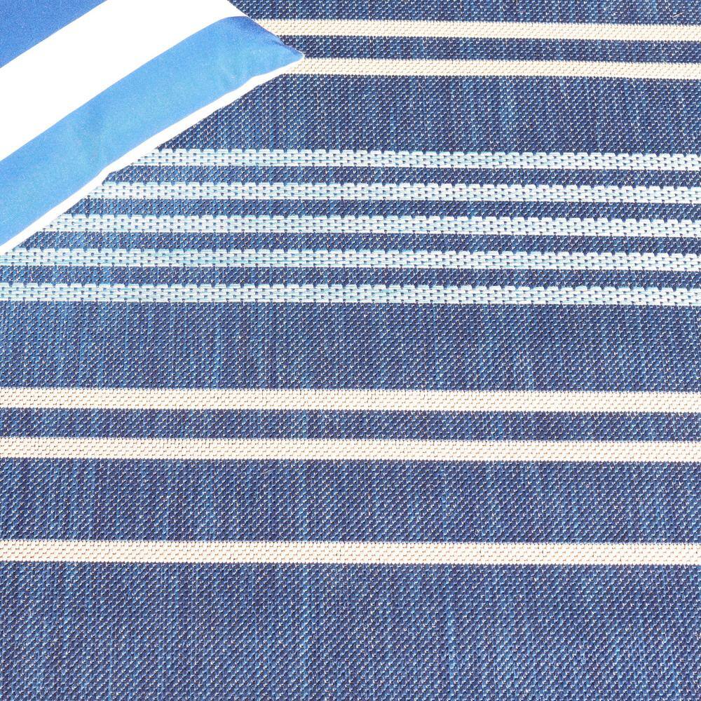 Navy and Blue Striped Rectangular Synthetic Indoor/Outdoor Rug, 8' x 11'