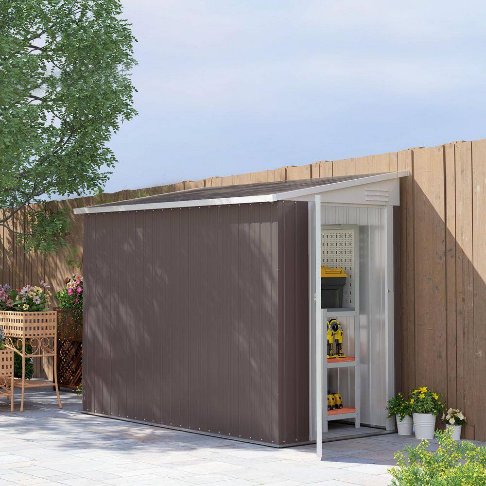 4' x 8' Brown Metal Lean-to Outdoor Storage Shed
