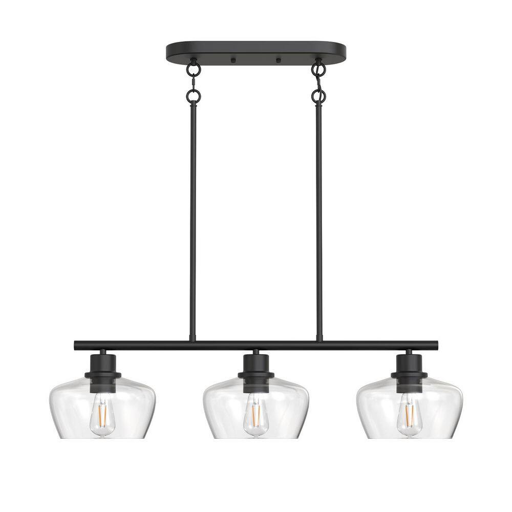 3-Light Black Kitchen Island Pendant Light, Farmhouse Chandelier with Large Clear Glass for Dining Room Table price history on PriceWatchPro