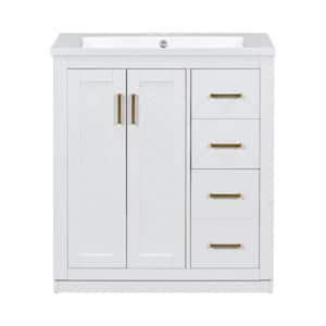 30 in. W x 18 in. D x 34 in. H Freestanding Bath Vanity in White w/White Resin Single Sink Top, 3 Drawers & Doors