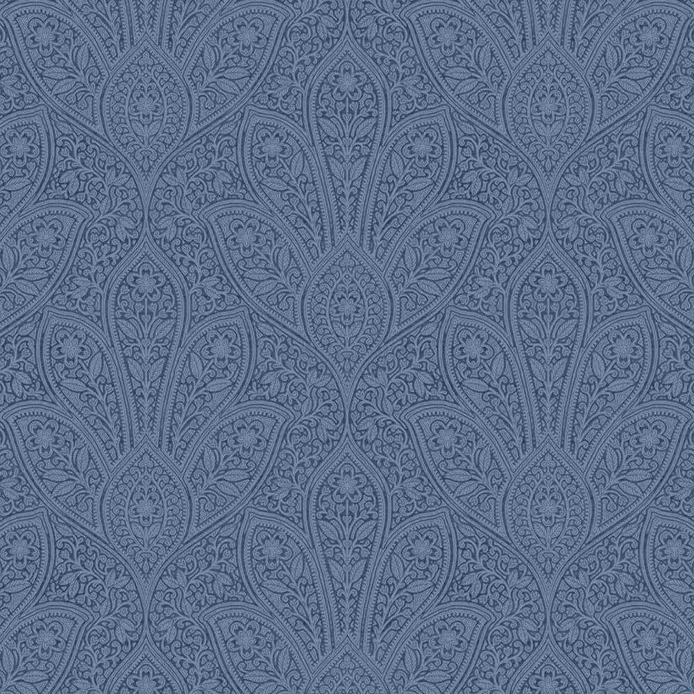 Navy Blue Distressed Paisley Vinyl Roll Wallpaper