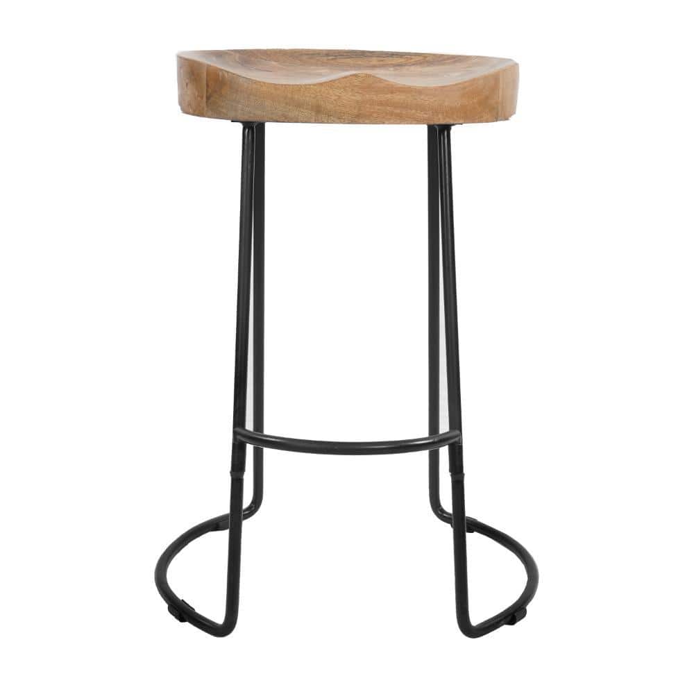 Ela Industrial Saddle-Style Backless Metal Counter Stool, Black, Set of 2