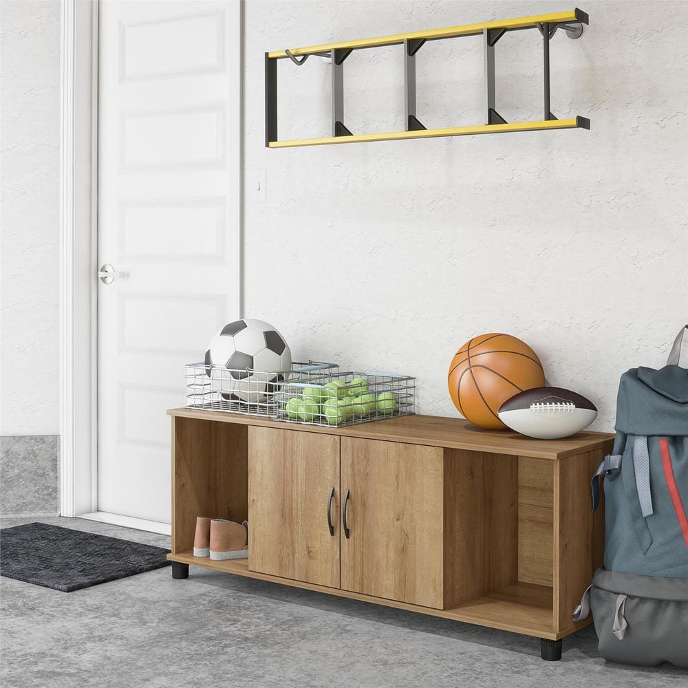 Natural Particle Board Shoe Storage Bench with Doors