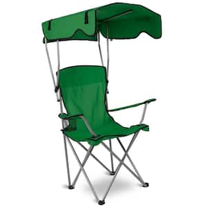 Green Sun Protection Camping Metal Folding Canopy Lawn Chair