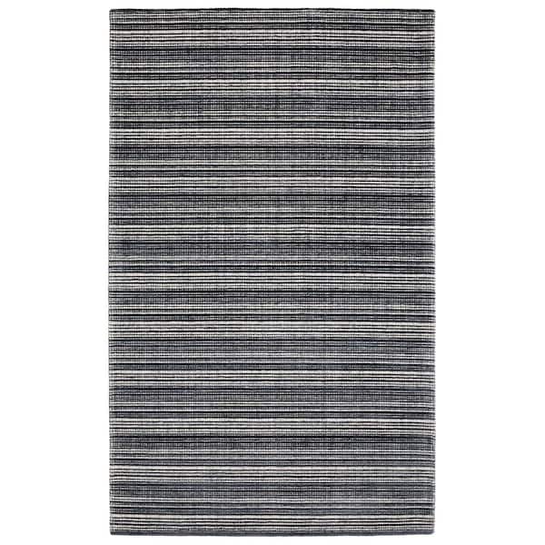5' X 8' Black And Ivory Striped Hand Tufted Area Rug