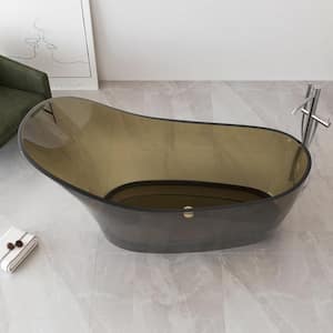 67 in. x 30 in. Highback Stone Resin Solid Surface Matte Flatbottom Freestanding Soaking Bathtub in Galactic Gray Brown
