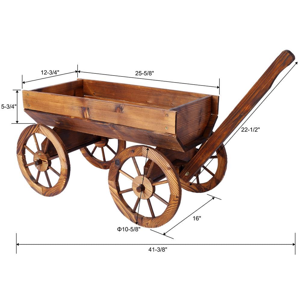 Rustic Fir Wood Wagon Planter with Wheels