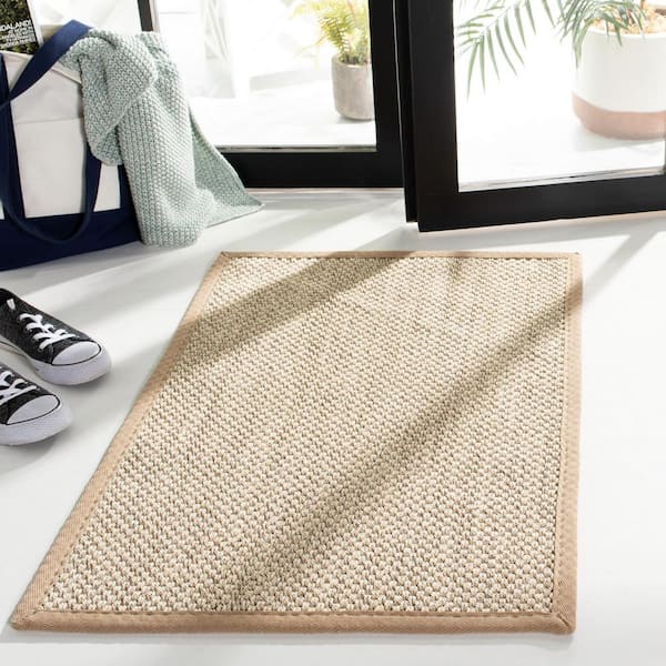 Natural Fiber Marble/Linen Doormat 2 ft. x 3 ft. Border Area Rug