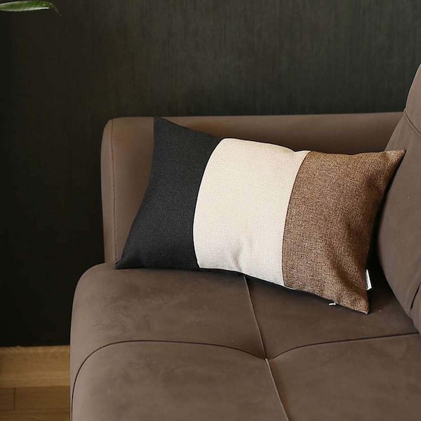 MIKE & Co. NEW YORK Bohemian Handmade Jacquard Black and Ivory and Brown 12 in. x 20 in. Lumbar Solid Throw Pillow