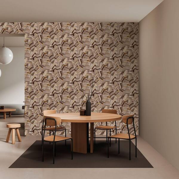 Duqqa Brown & Bungalow Taupe Overlapping Pen Drawn Leaves Print Non Woven Non-Pasted Textured Wallpaper 57 Sq. Ft.
