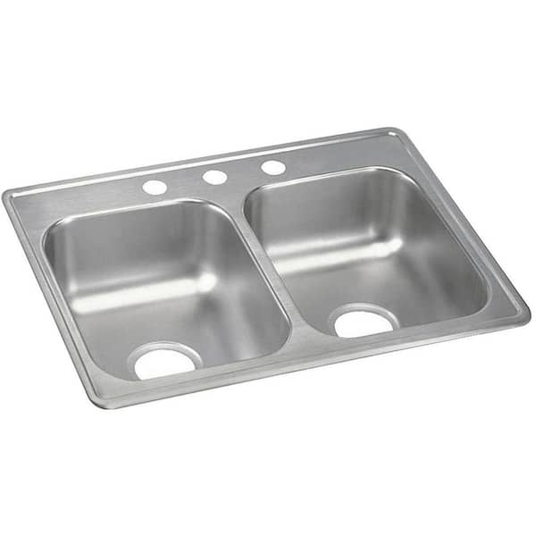 Elkay Dayton Drop In Stainless Steel 25 In 3 Hole Double Bowl Kitchen Sink D The Home Depot