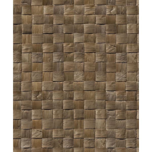 Unbranded Woods and Wicker Collection Brown 3D Rattan Weave Optics Matte Finish Vinyl on Non-Woven Non-Pasted Wallpaper Sample