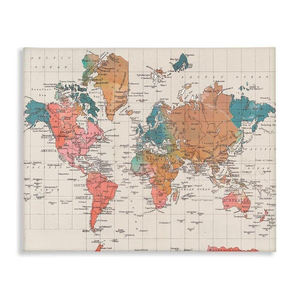 Detailed Boho World Map by Elizabeth Medley Unframed Graphic Art Print Typography 20 in. x 16 in.