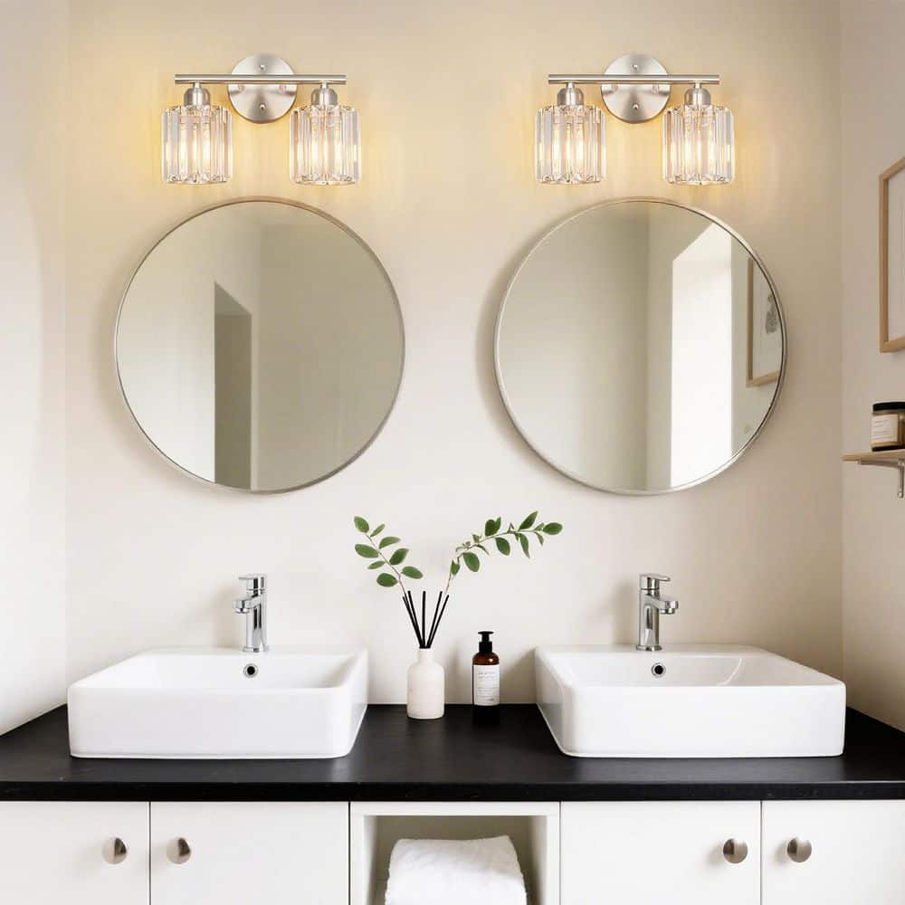 HomeLighting 12.79 in. 2-Light BrushedNickel Vertical Bathroom Crystal Vanity Light Over Mirror for Dressing Table Sink price history on PriceWatchPro