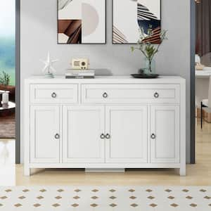 Antique White and MDF and Particle Board 59.1 in. Sideboard with Adjustable Shelves