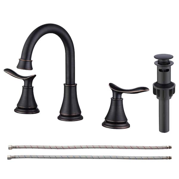 Fapully Deck Mount 360-Degree Double Handles 8 in. Widespread Double Handle Bathroom Faucet with Drain Kit in Oil Rubbed Bronze