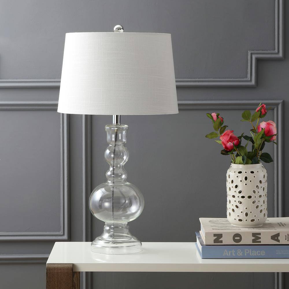 Genie 28.5" Clear Glass and White Linen Shade Table Lamp Set