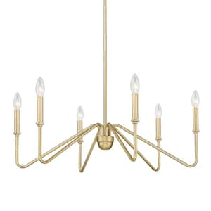 Kennedy 6-Light Brushed Champagne Bronze Chandelier for Living Room with No Bulbs Included