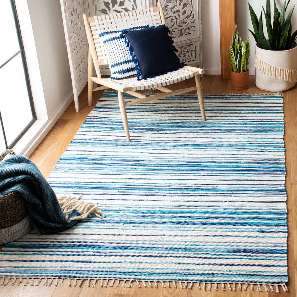 Ivory & Blue Handwoven Stripe Accent Rug - 2' x 3'