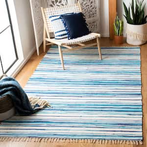 Rag Rug Ivory/Blue Doormat 2 ft. x 3 ft. Striped Area Rug