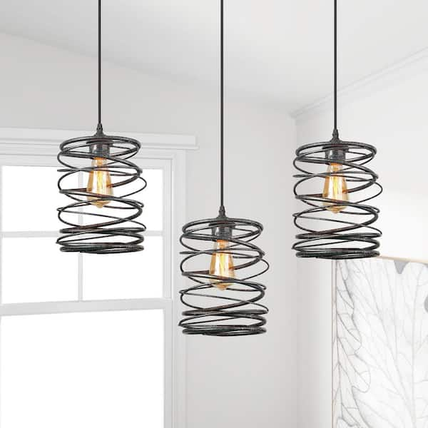 Lnc Farmhouse Pendant Lighting Industrial 1 Light Mottled Black Mini Pendant Chandelier Cage Kitchen Light Fixture A03292 The Home Depot