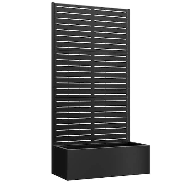 TUYOHW 71 in. x 35 in. x 16 in. Raised Garden Bed with Trellis Metal Planter Box Trellis Outdoor Planter Box Black-Louvered