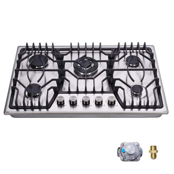 FUNKOL 30 in. 5-Burner Gas Cookto LPG/NG Dual Fuel Stainless Steel in Silver with Safety Device