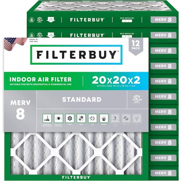 20 in. x 20 in. x 2 in. MERV 8 (FPR 5) Dust Defense Pleated HVAC AC Furnace Air Filters Replacement (12-Pack)