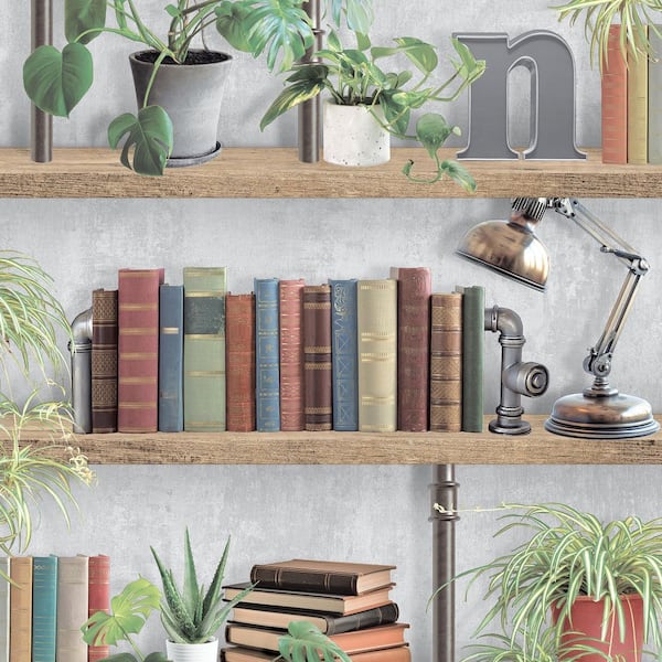 Industrial Book Nook Grey Wallpaper Sample