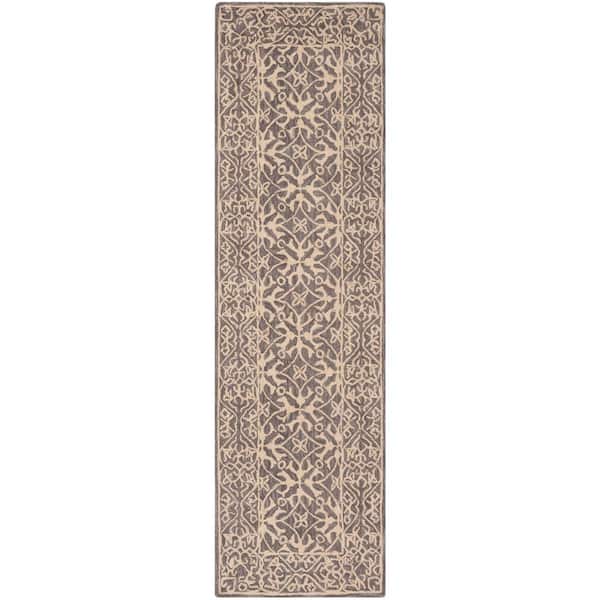 Suzani 2 ft. x 8 ft. Gray/Beige Oriental Border Runner Rug