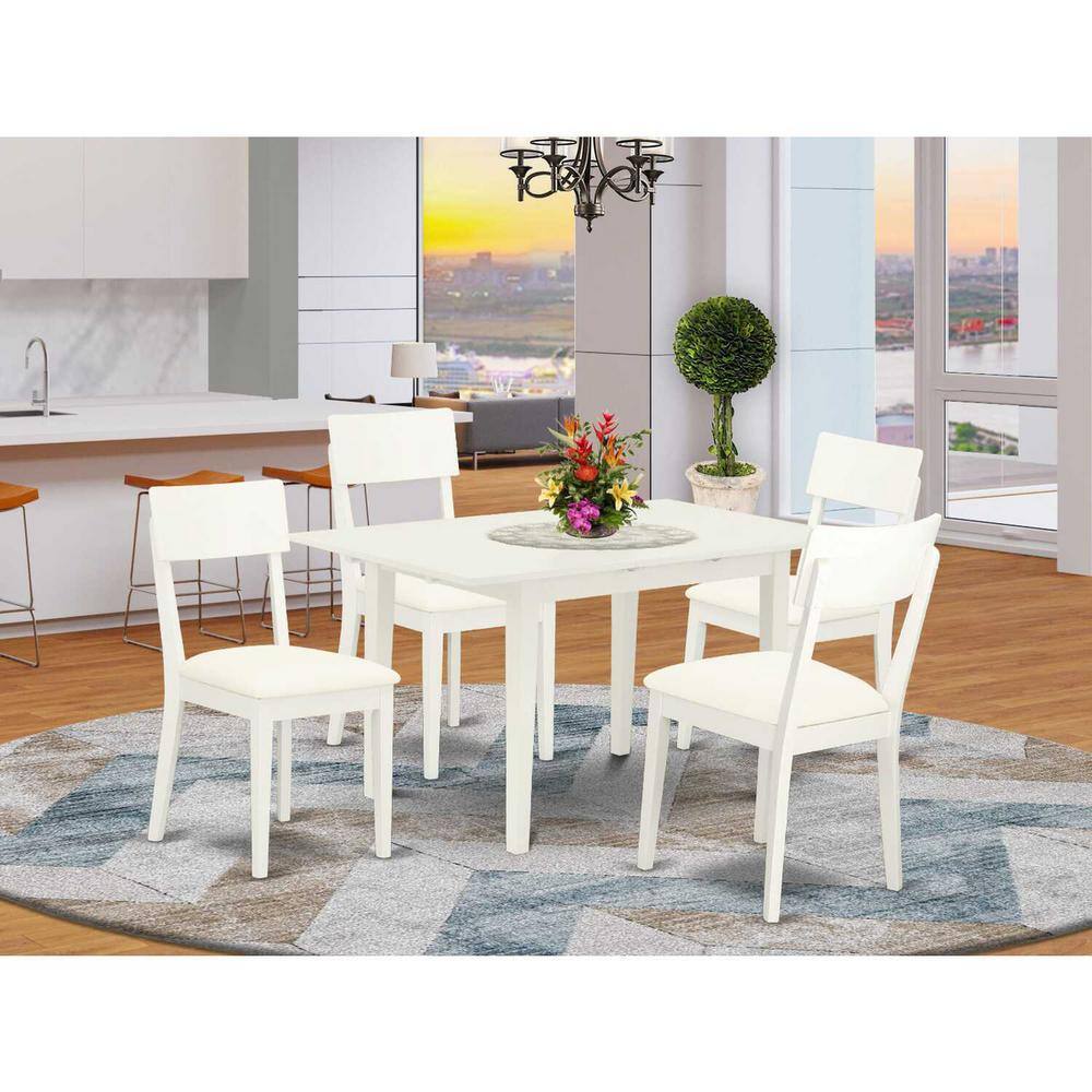 5-Piece Linen White Finish Solid Wood Top - Rectangular Dining Room Set - Seats-4