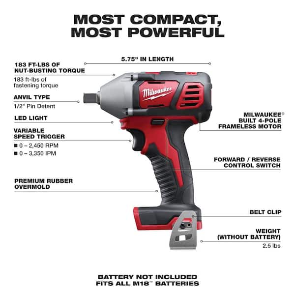 M18 18V Lithium-Ion 1/2 in. Cordless Impact Wrench W/ Pin Detent (Tool-Only)