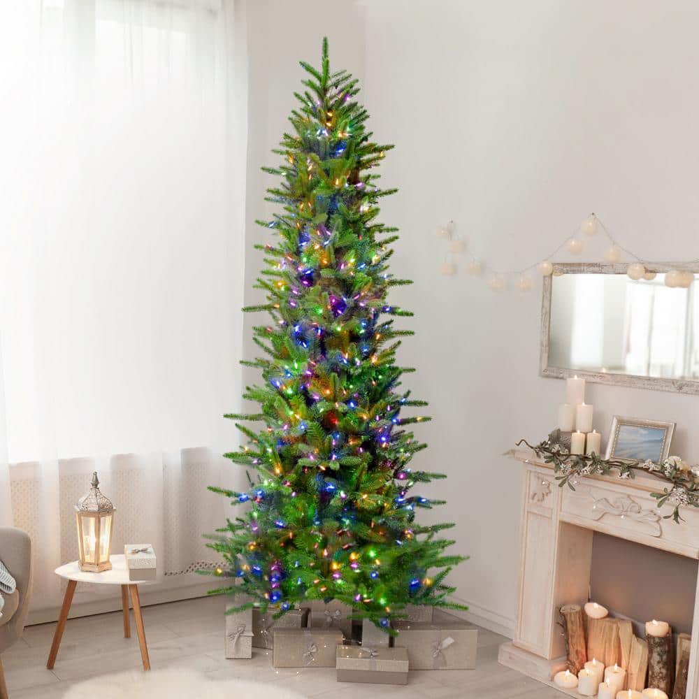 Carmel 9-Ft Slim Pine Artificial Christmas Tree with Multicolor LED Lights