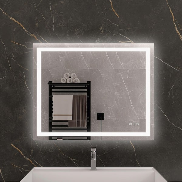KariMo 40 in. W x 32 in. H Rectangular Frameless Wall Bathroom Vanity Mirror with Backlit Front Light, Dimmable