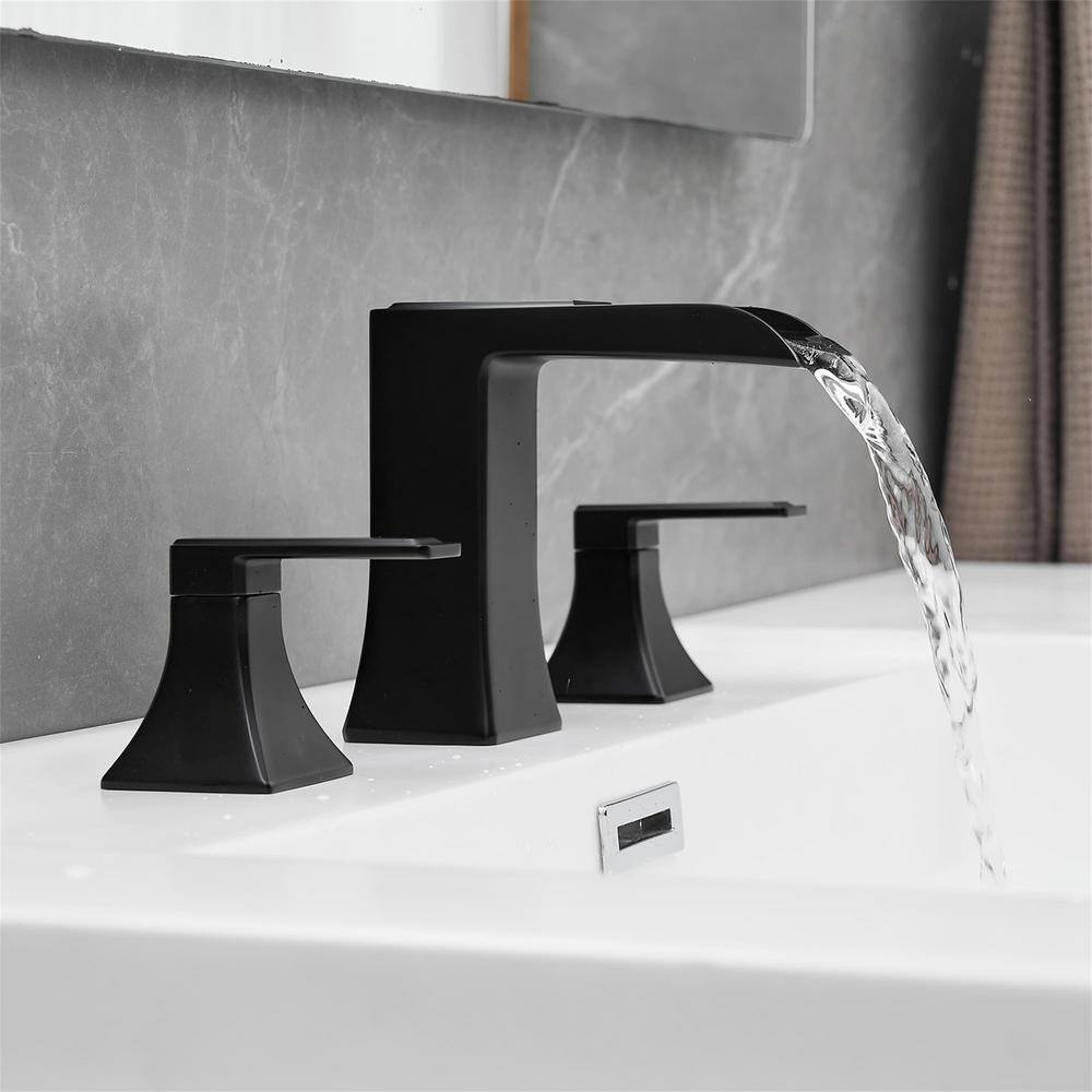 Matte Black 8-Inch Widespread Double Handle Waterfall Faucet