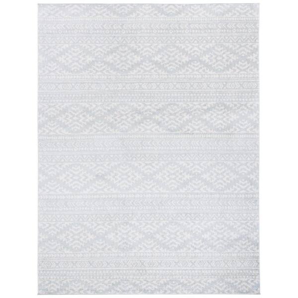 Tulum Light Gray/Ivory 8 ft. x 10 ft. Striped Tribal Geometric Area Rug