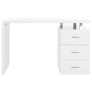 48 in. Rectangular White 3 Drawer Writing Desk with Built-In Storage