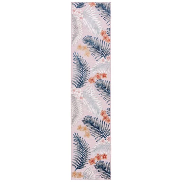Cabana Pink/Gray 2 ft. x 9 ft. High-Low Botanical Floral Indoor/Outdoor Runner Rug