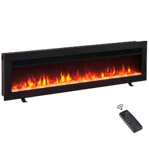 50 in. Freestanding and Wall Mounted Electric Fireplace with 9 Kinds of Flame Color, Black