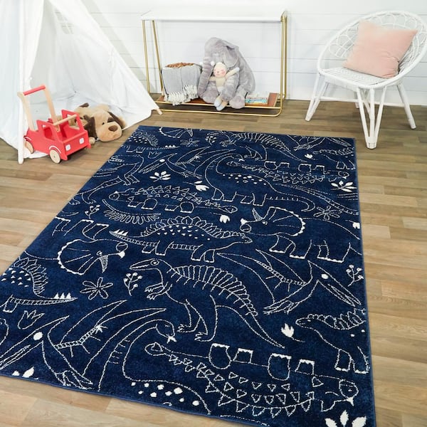 Parker Dinosaur Navy 4 ft. x 6 ft. Area Rug