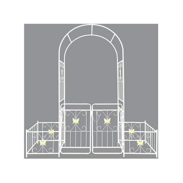 86 in. Outdoor Garden Trellis with Gate Metal Arch limbing Plants Support in White